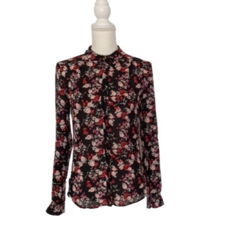 Elle Long Sleeve Floral Button Down Blouse Shirt Size Small
